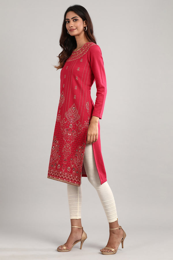 Red Round Neck Winter kurta