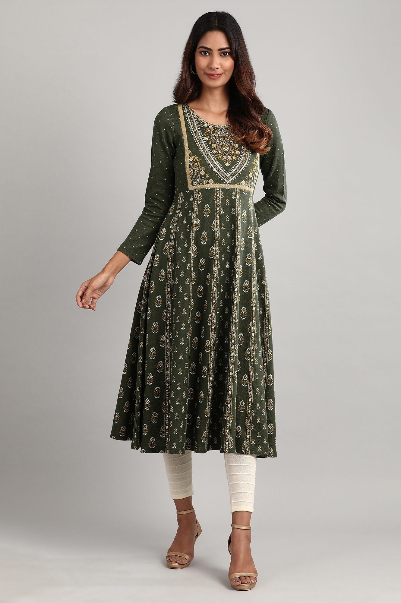 Green Round Neck Winter kurta