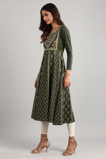 Green Round Neck Winter kurta