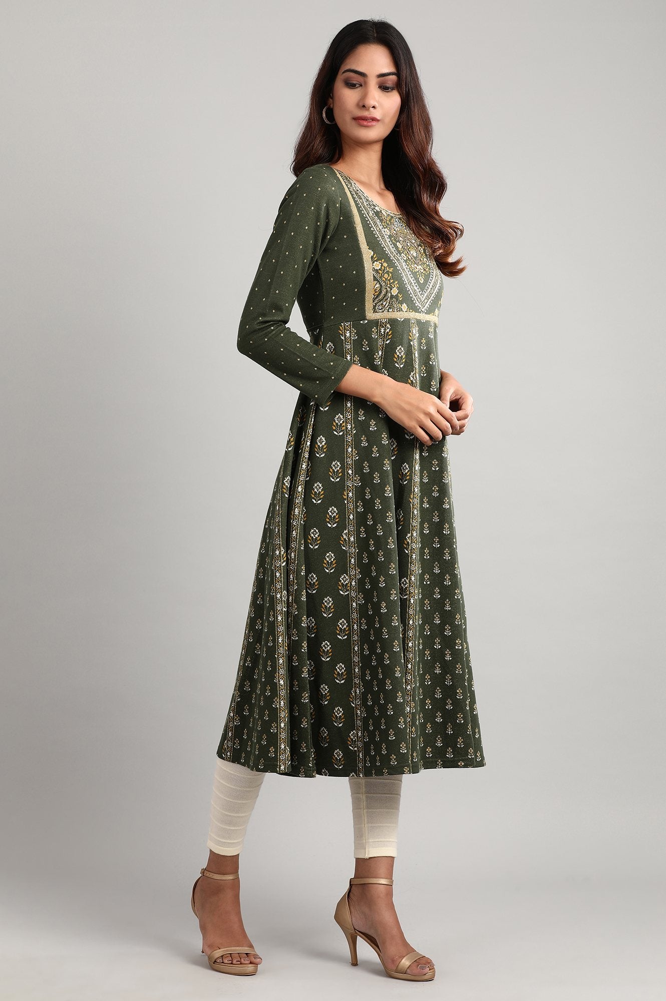 Green Round Neck Winter kurta