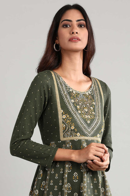 Green Round Neck Winter kurta