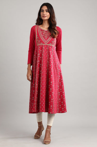Pink Round Neck Winter kurta