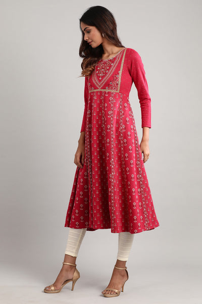 Pink Round Neck Winter kurta