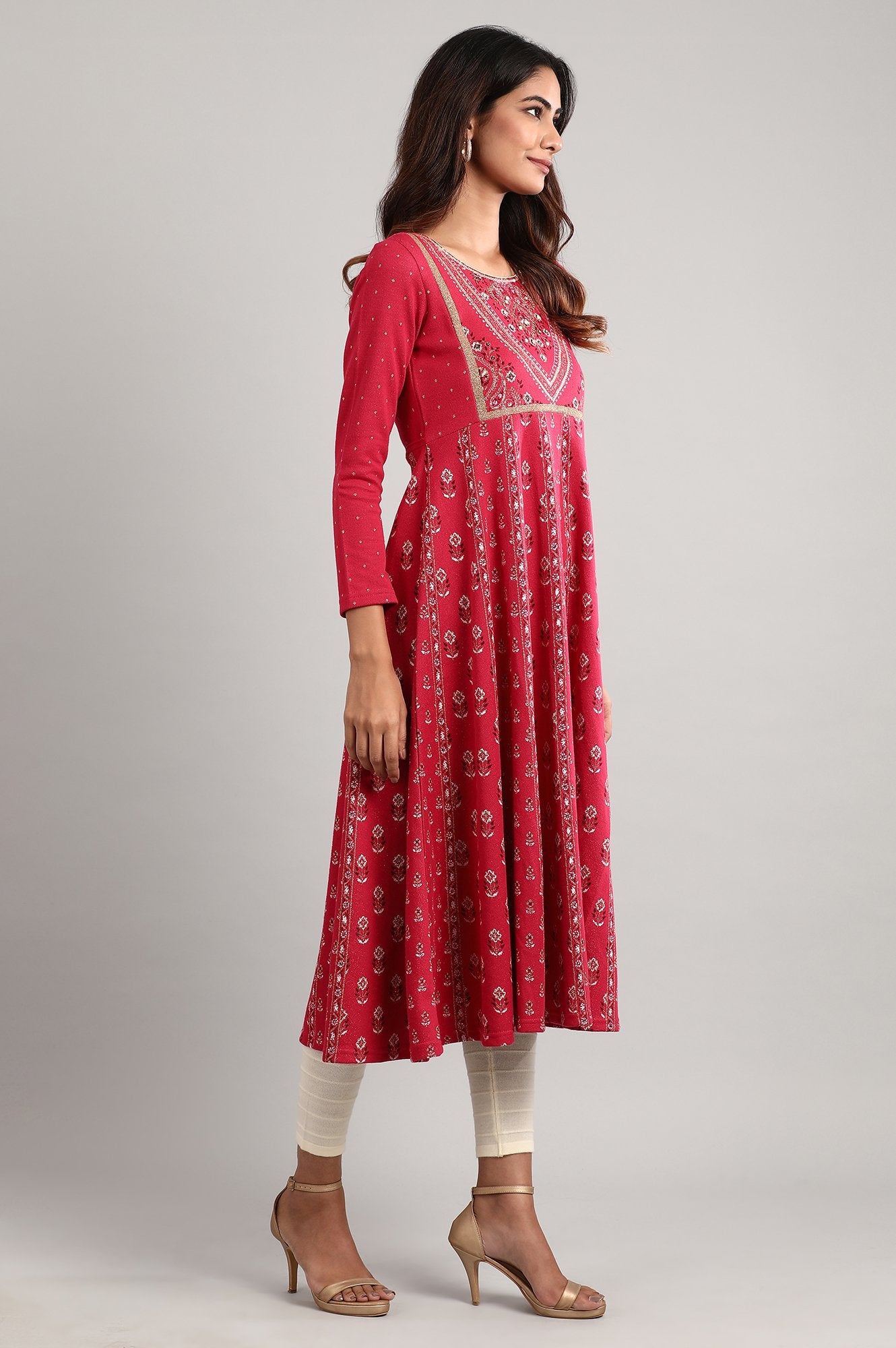 Pink Round Neck Winter kurta