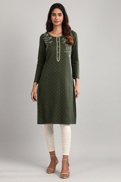 Green Round Neck Winter kurta