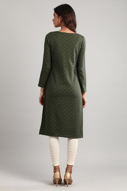 Green Round Neck Winter kurta