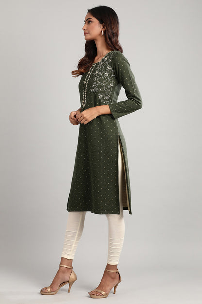 Green Round Neck Winter kurta