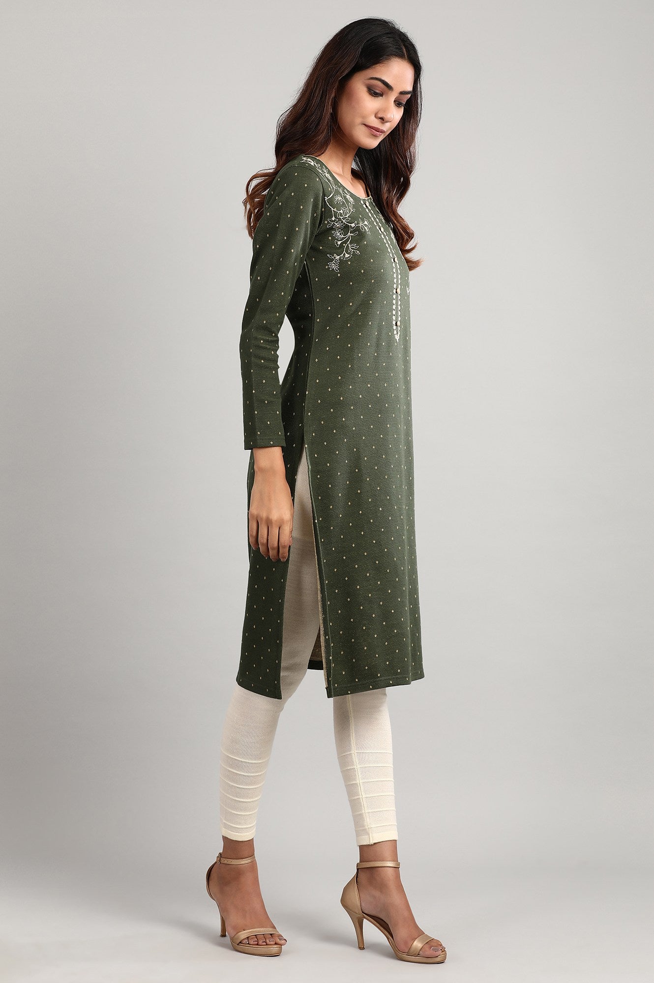 Green Round Neck Winter kurta