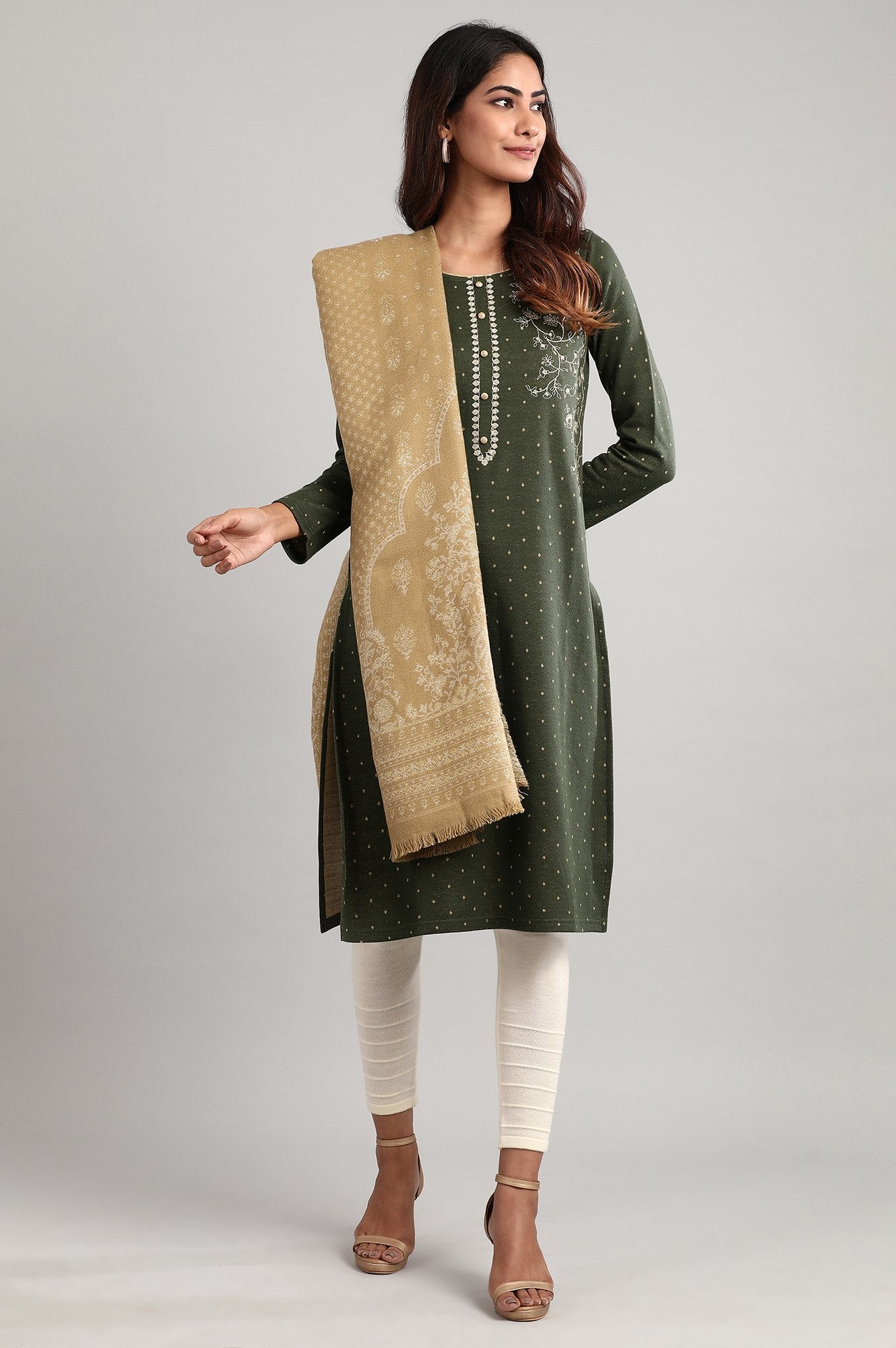 Green Round Neck Winter kurta