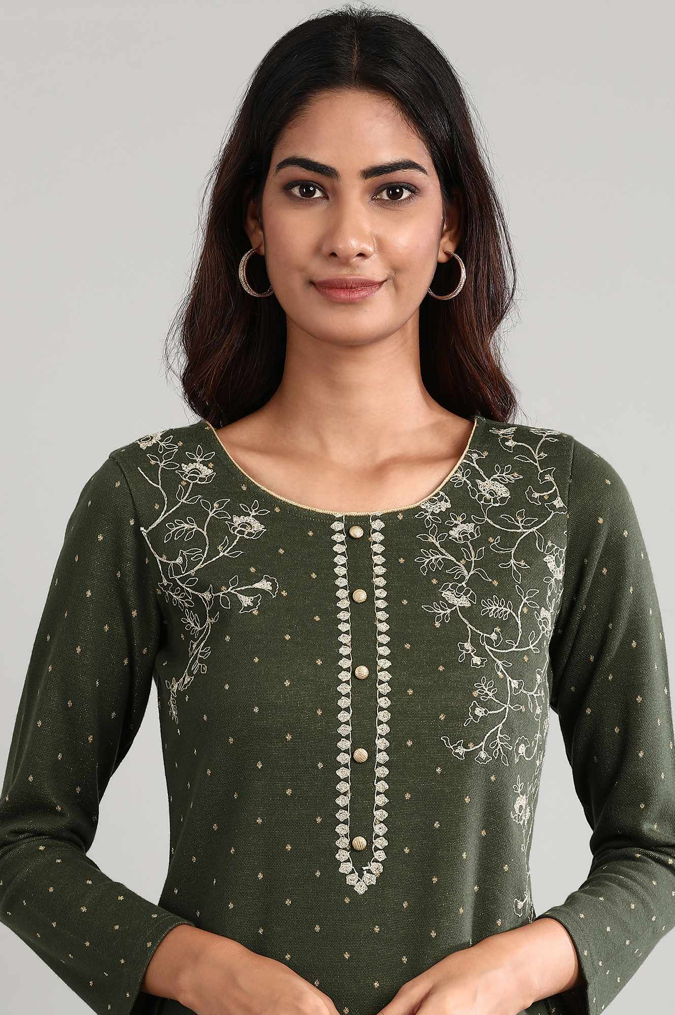 Green Round Neck Winter kurta