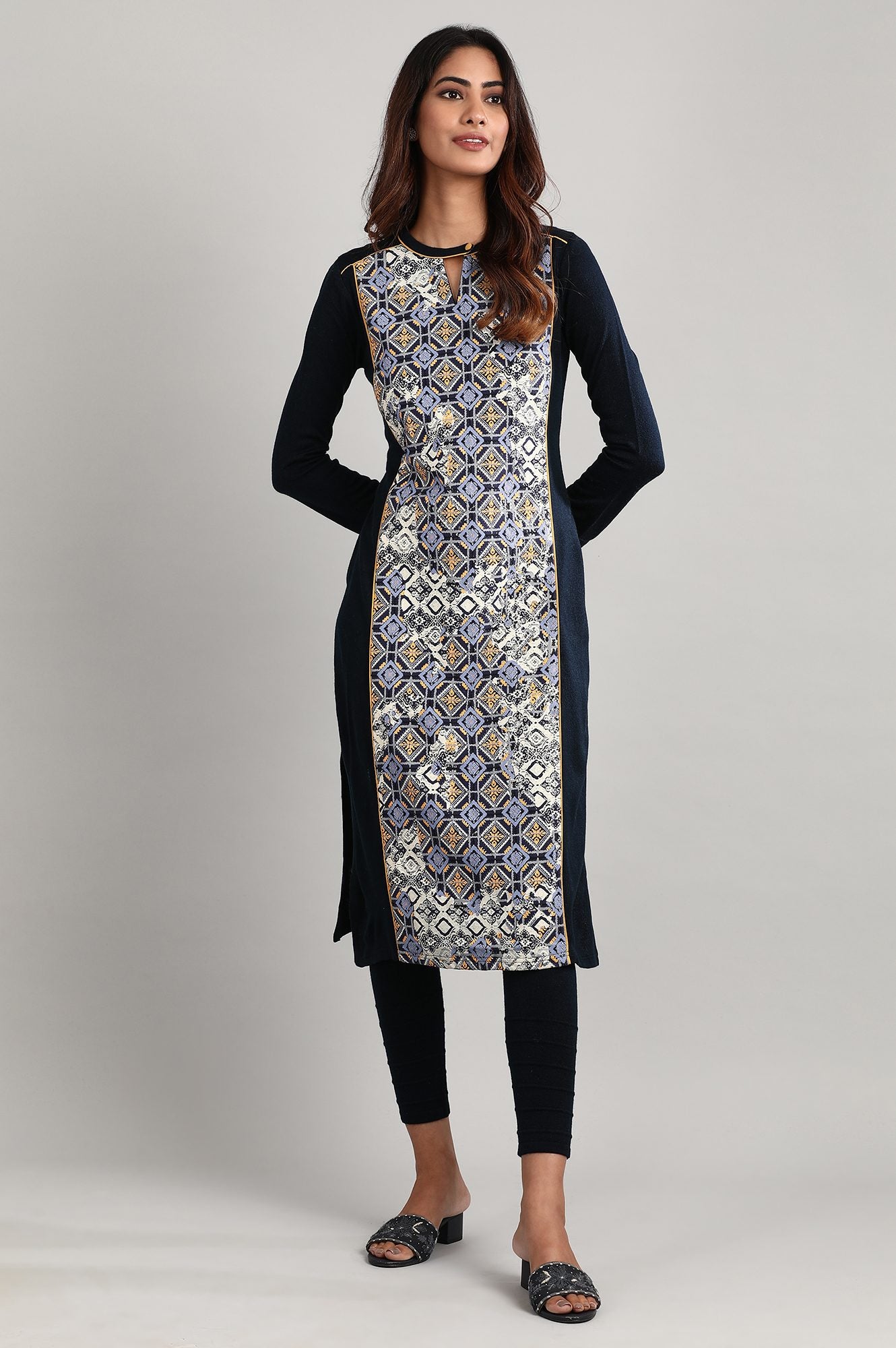 Blue Mandarin Neck Winter kurta