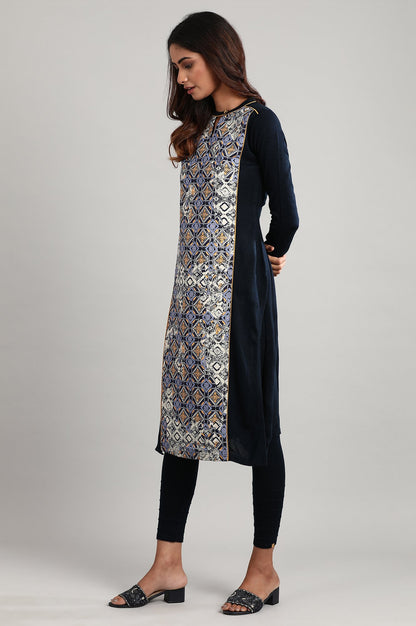 Blue Mandarin Neck Winter kurta