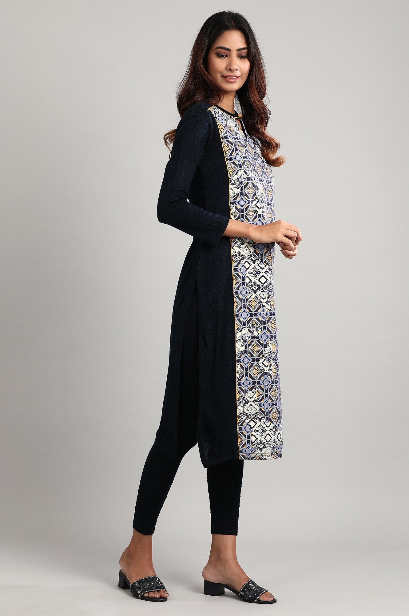 Blue Mandarin Neck Winter kurta