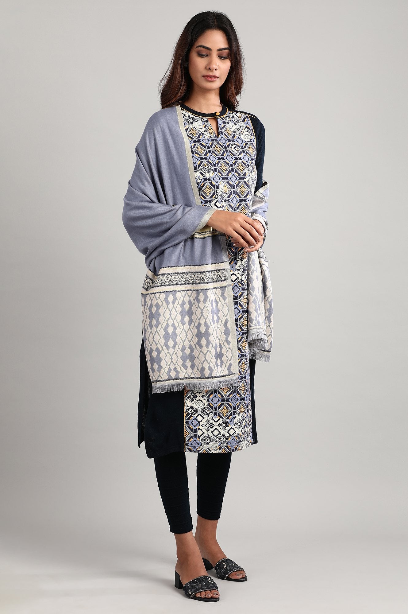 Blue Mandarin Neck Winter kurta