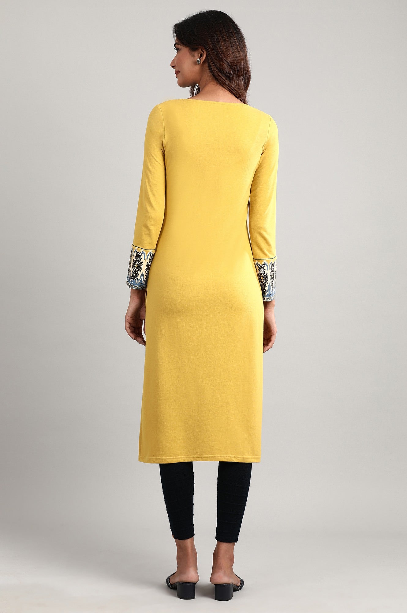 Yellow Round Neck Winter kurta