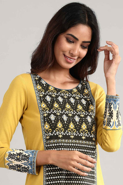 Yellow Round Neck Winter kurta