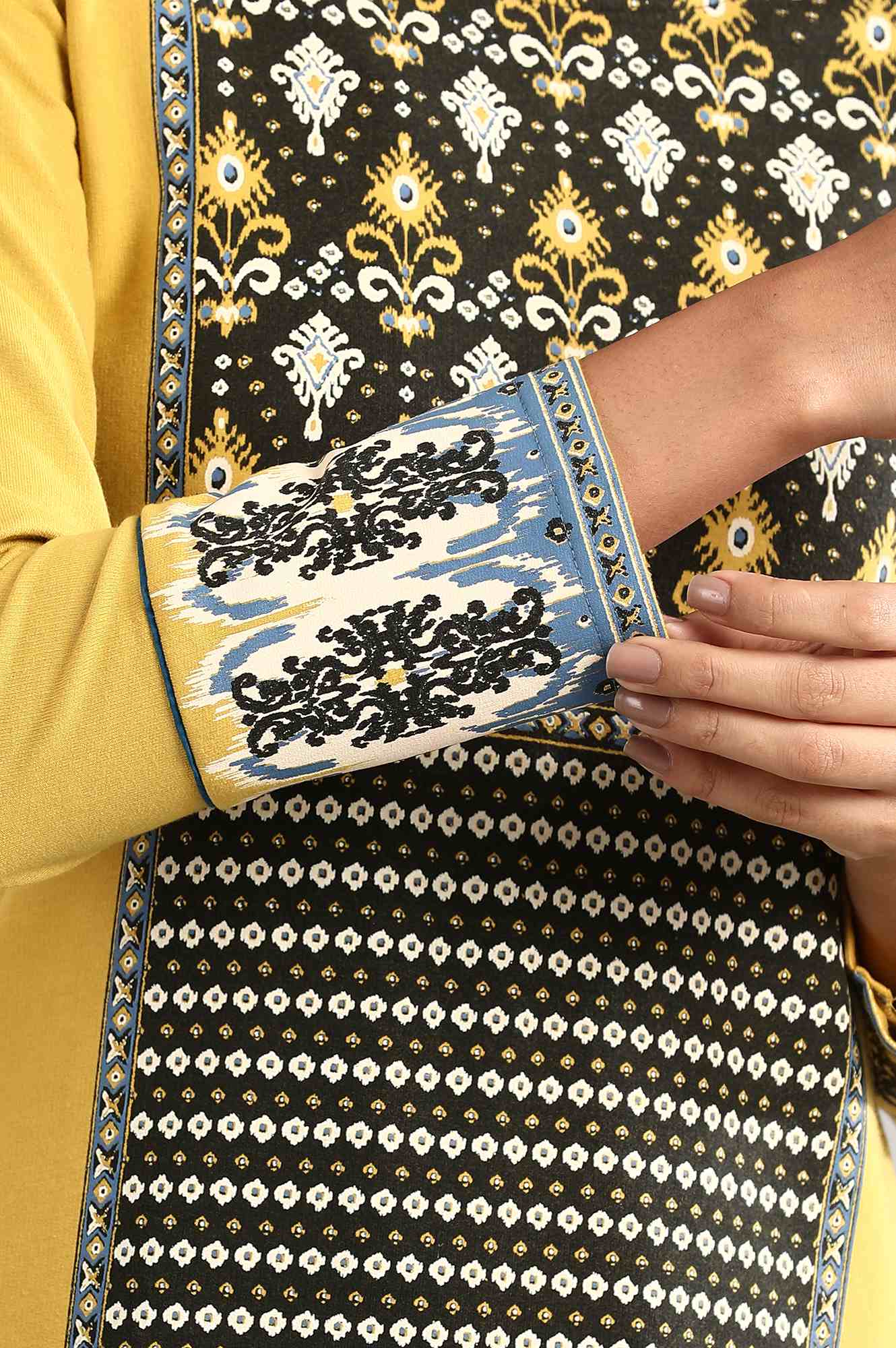 Yellow Round Neck Winter kurta