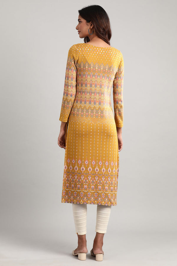 Yellow Boat Neck Winter kurta