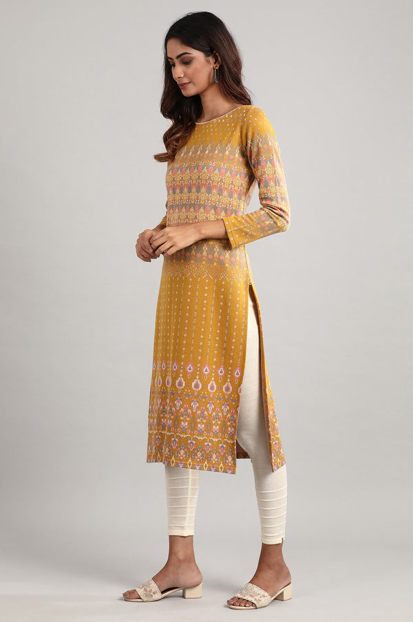 Yellow Boat Neck Winter kurta