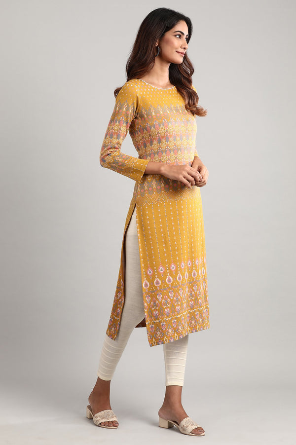 Yellow Boat Neck Winter kurta