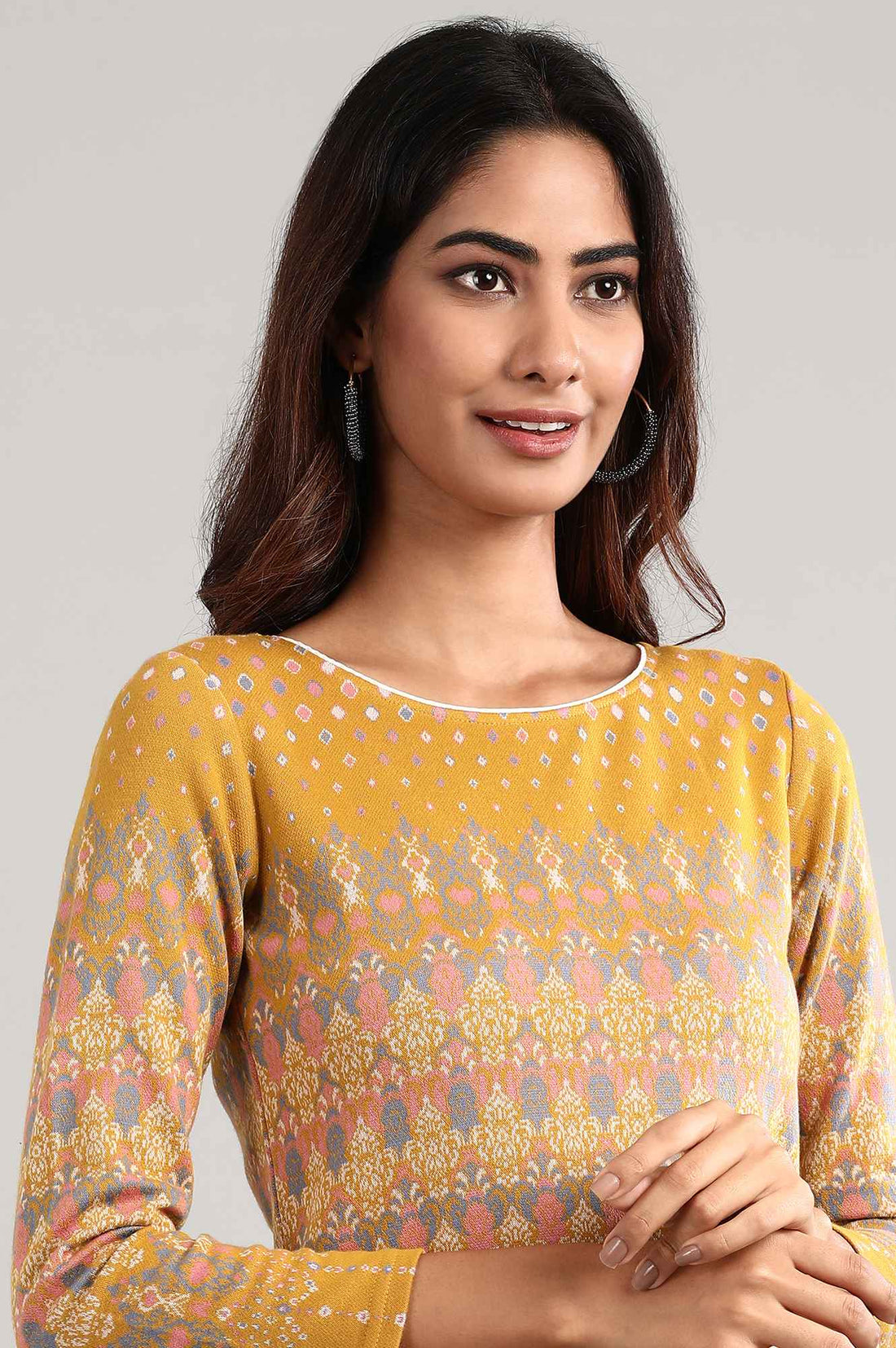 Yellow Boat Neck Winter kurta