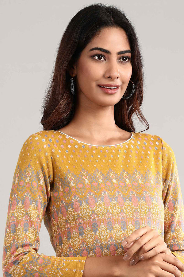 Yellow Boat Neck Winter kurta