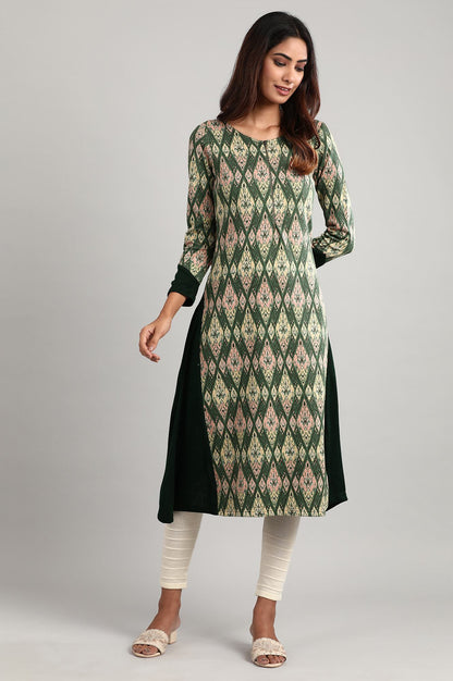 Green Round Neck Winter kurta