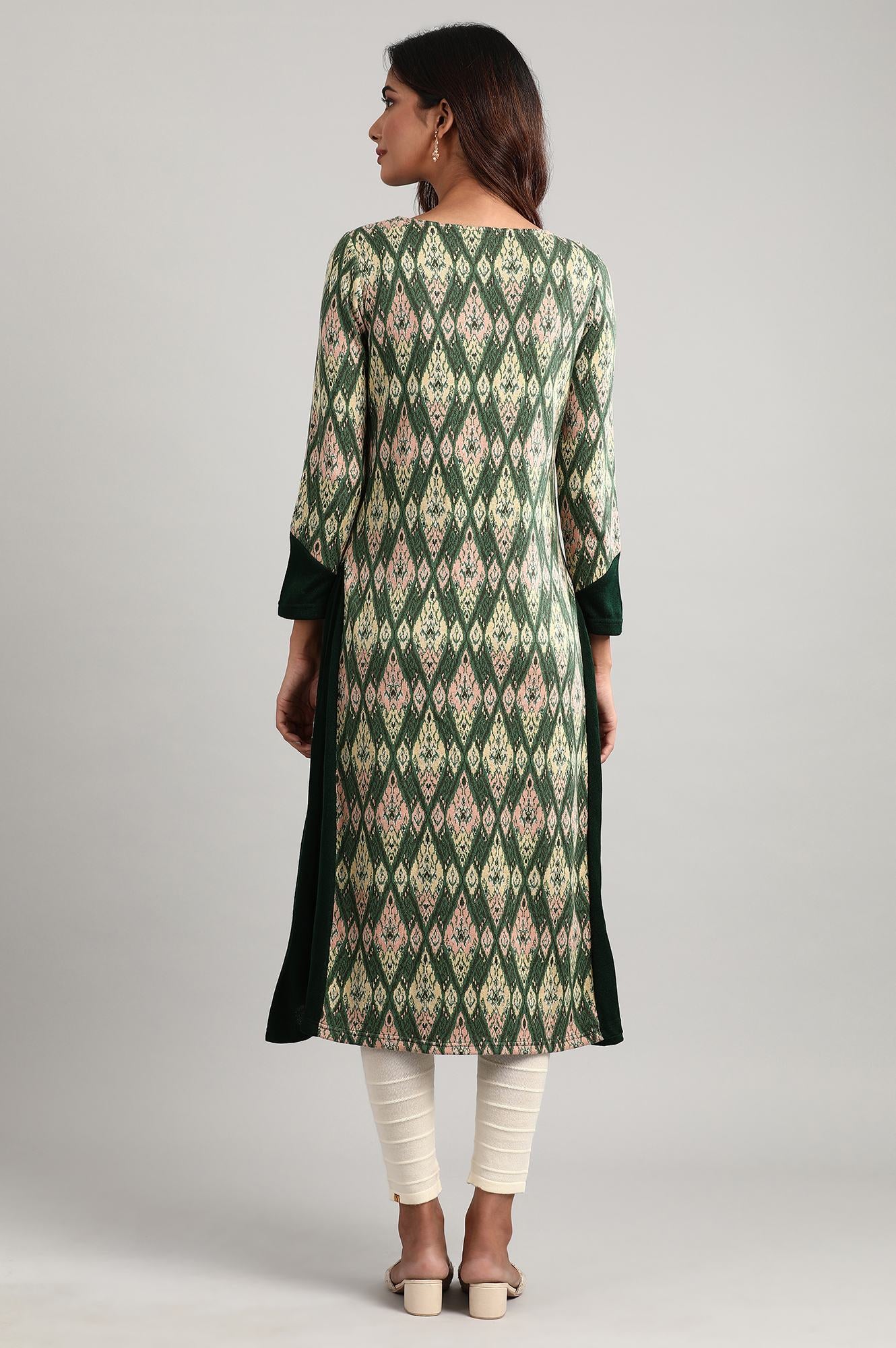 Green Round Neck Winter kurta