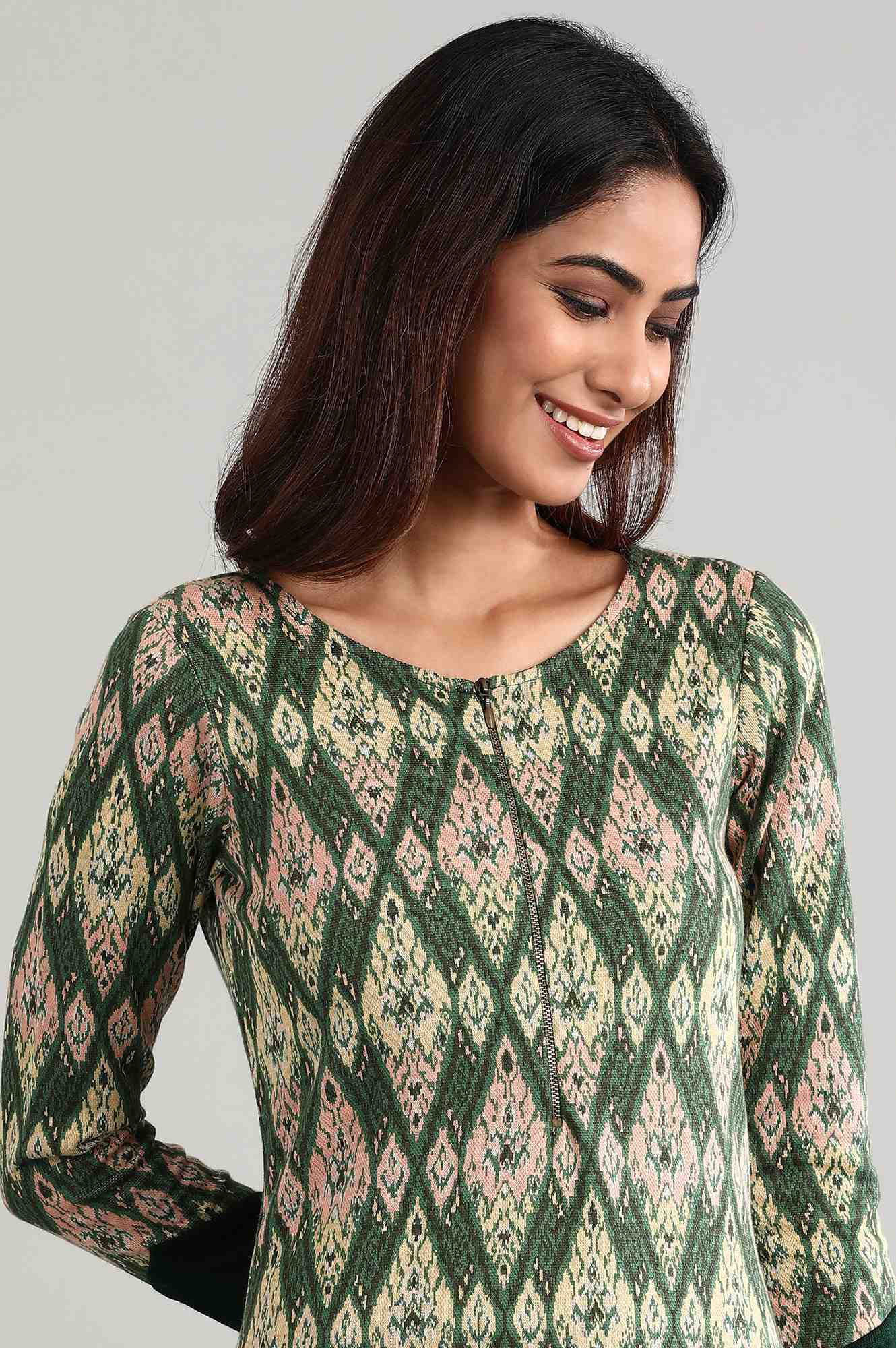 Green Round Neck Winter kurta