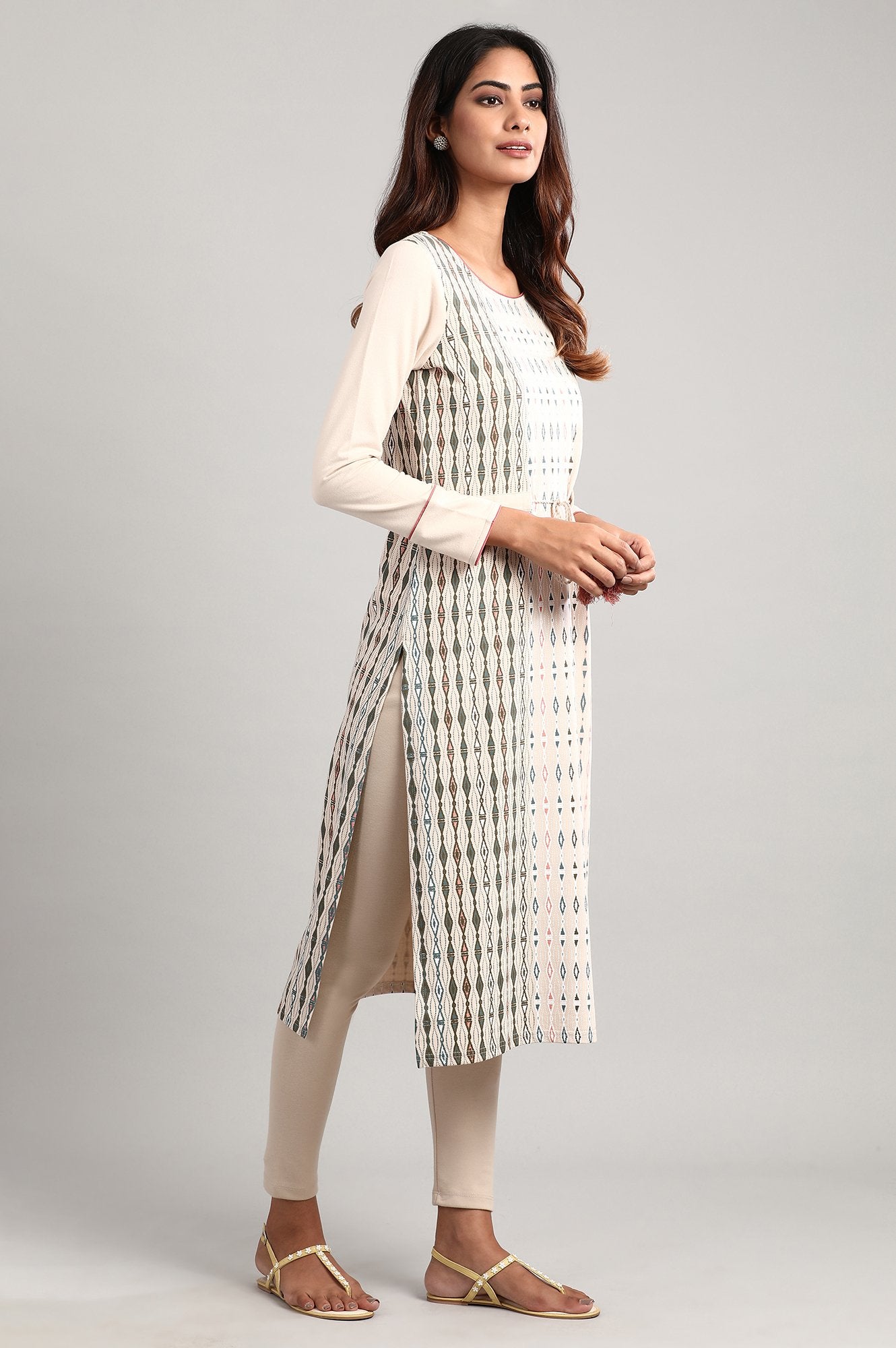 Beige Round Neck Winter kurta