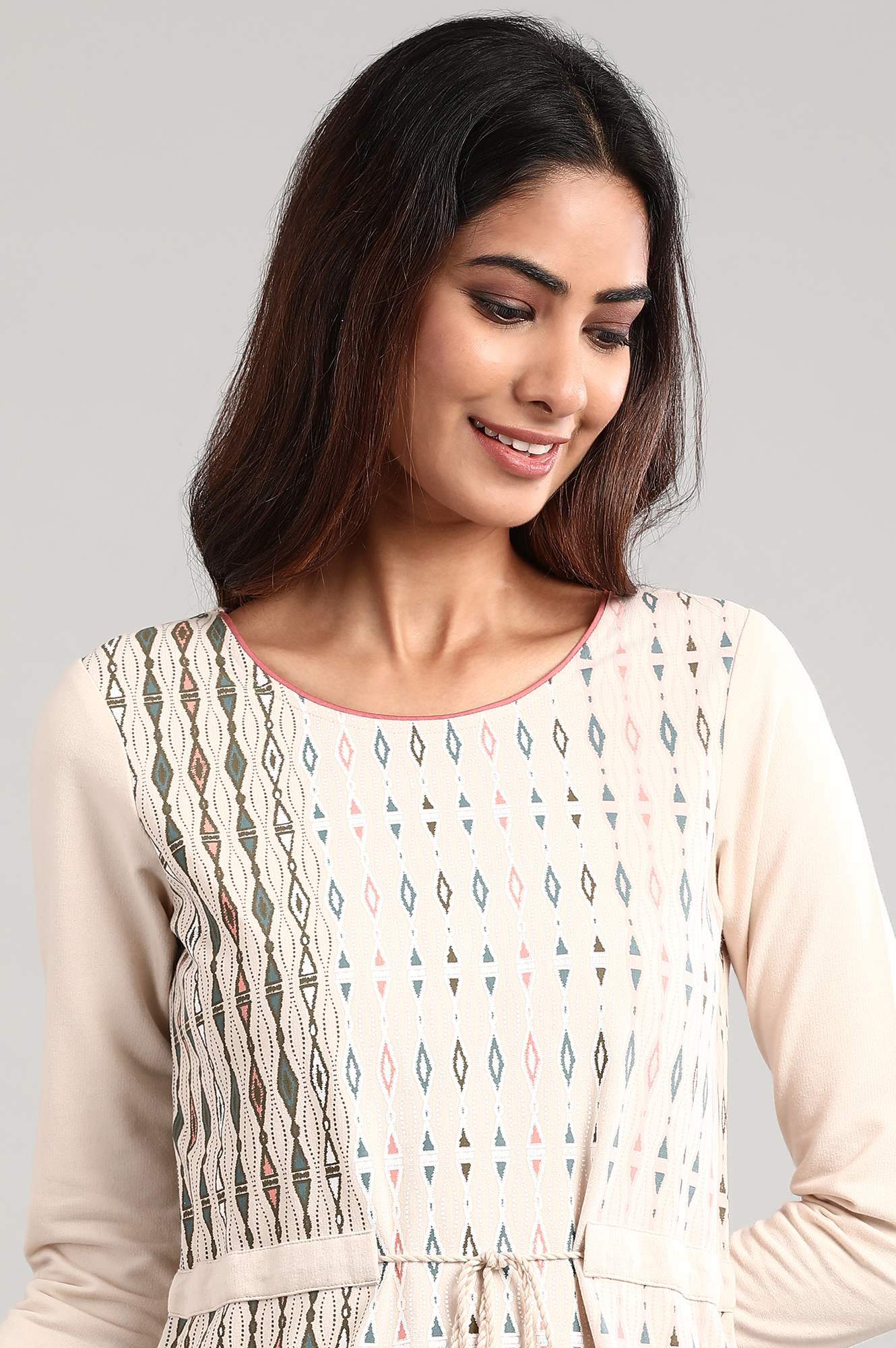 Beige Round Neck Winter kurta