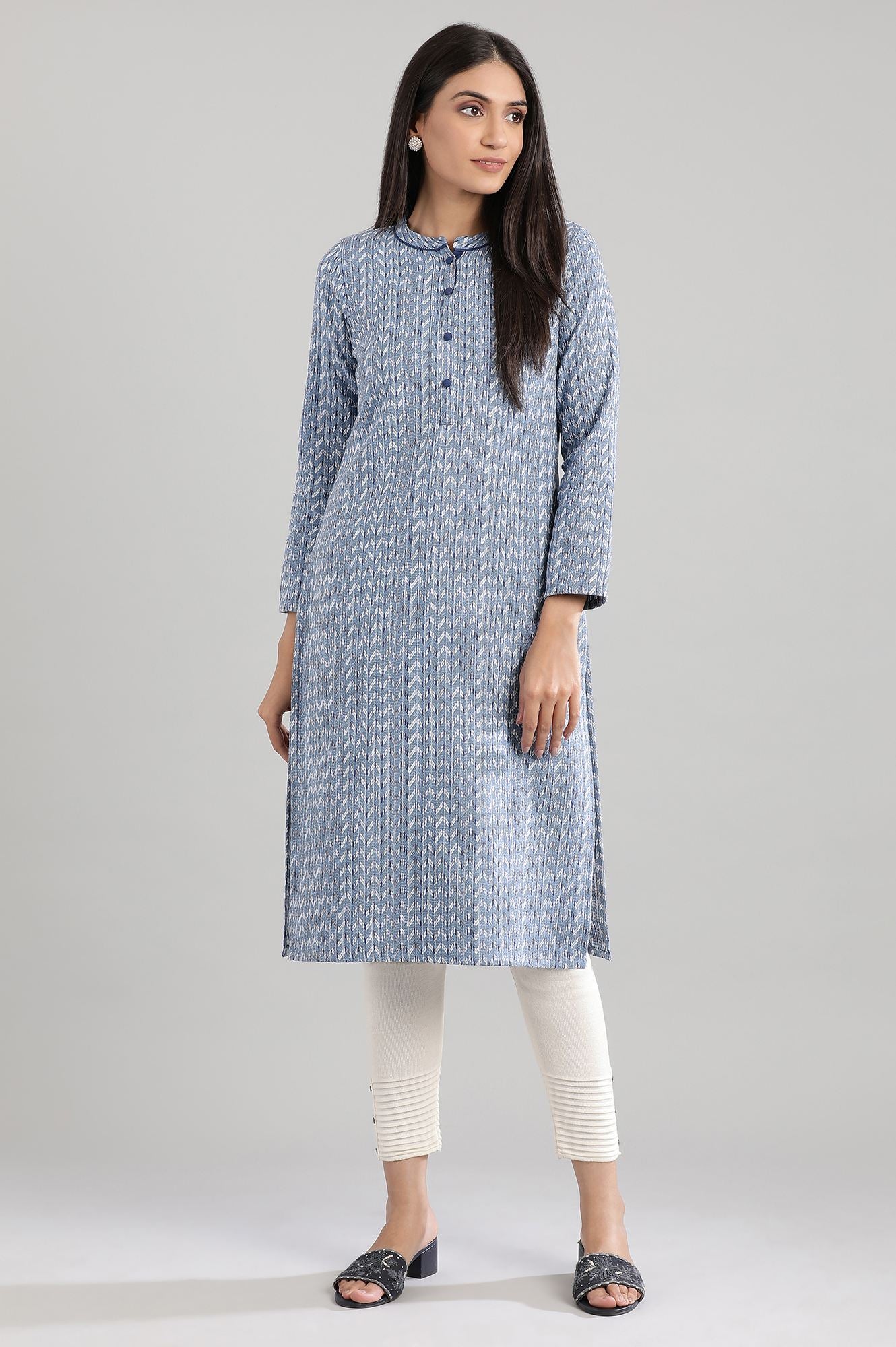 Blue Mandarin Neck Winter kurta