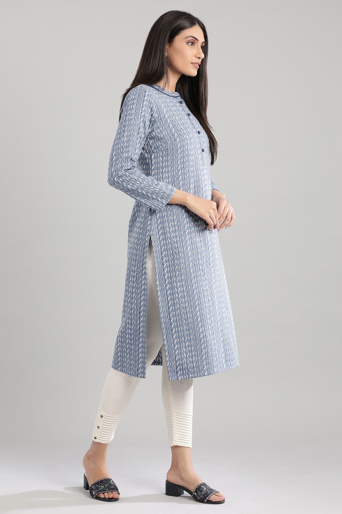 Blue Mandarin Neck Winter kurta