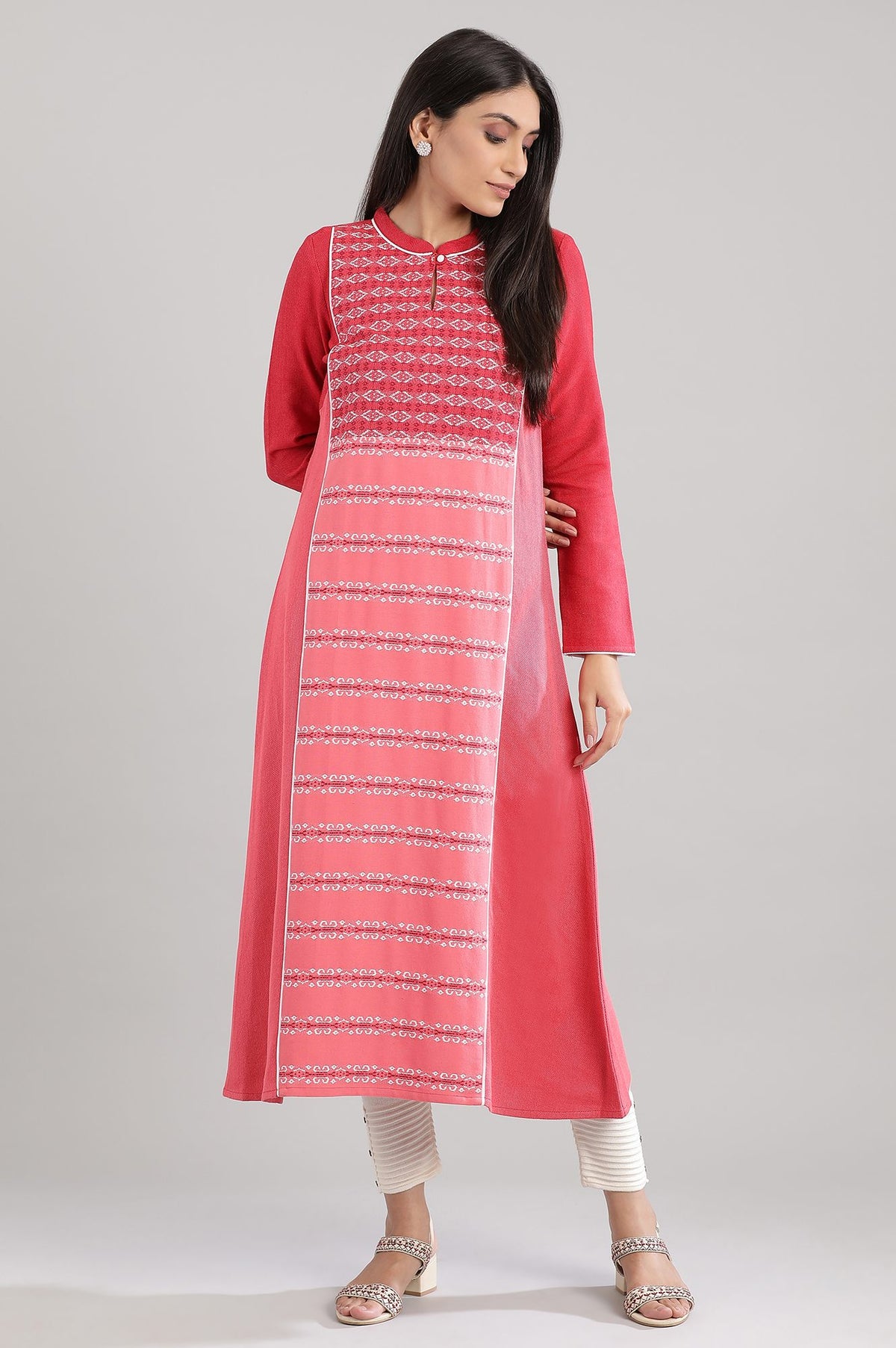 Red Mandarin Neck Winter kurta - S