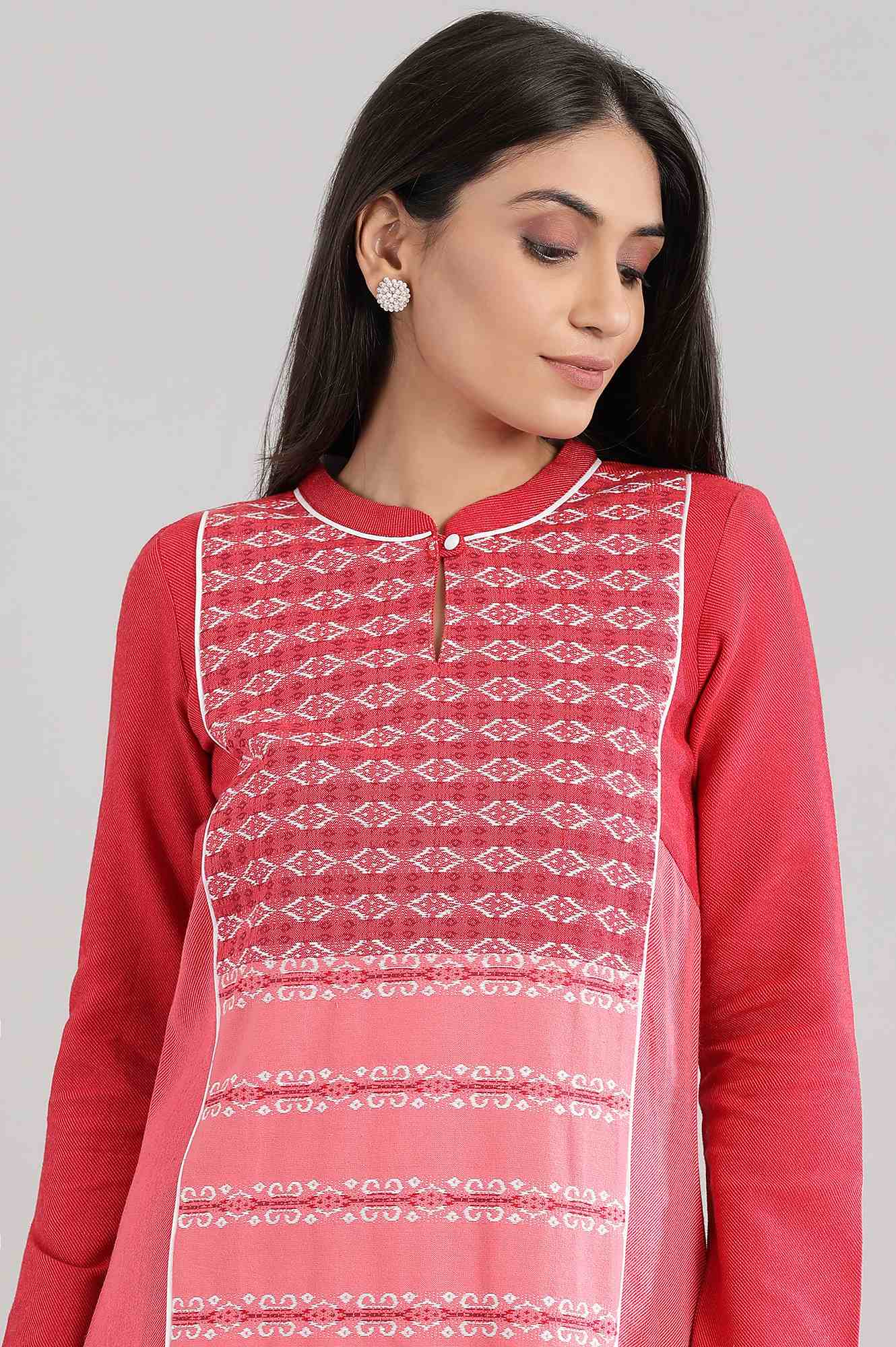 Red Mandarin Neck Winter kurta