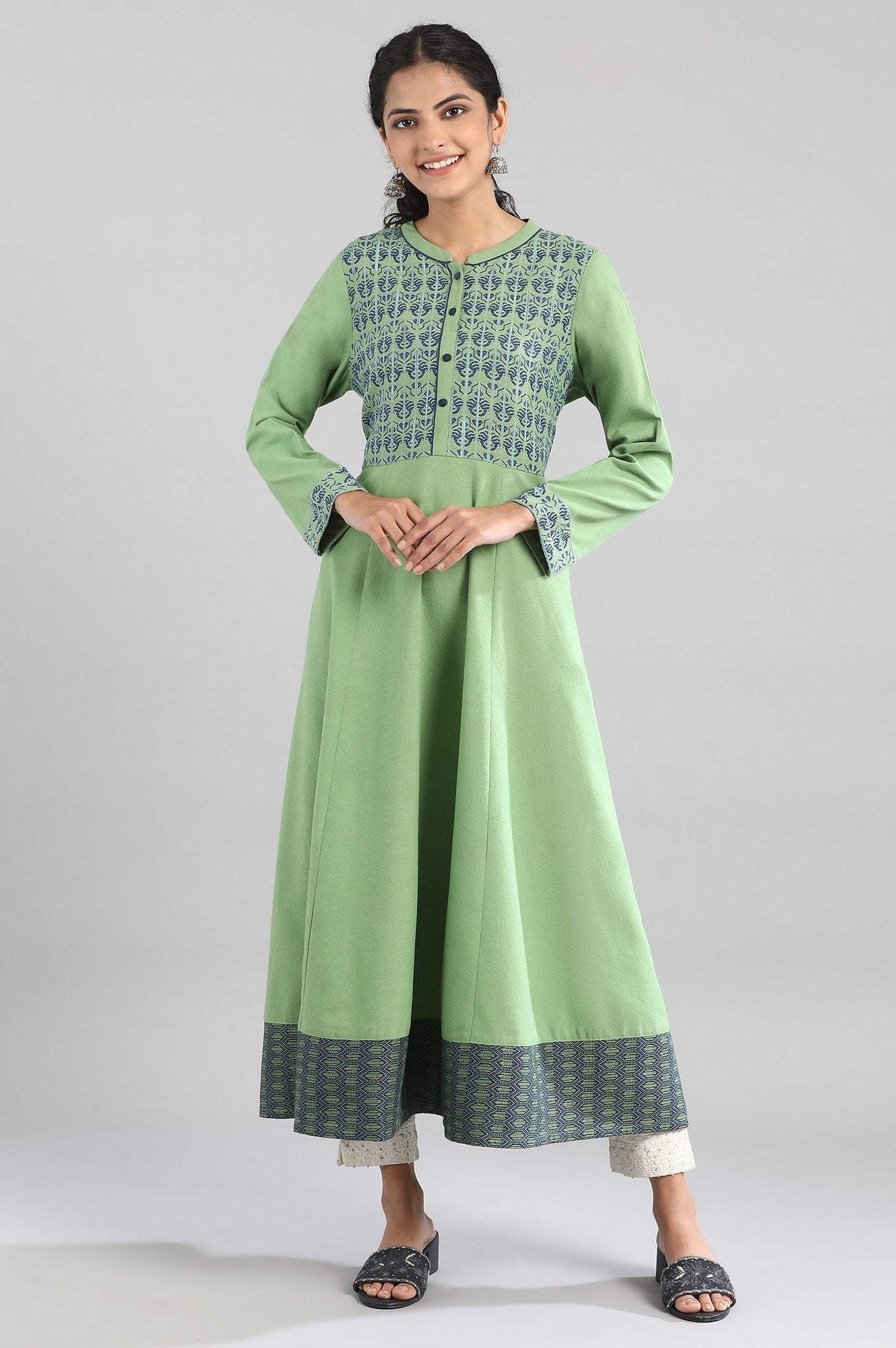 Green Mandarin Neck Winter kurta