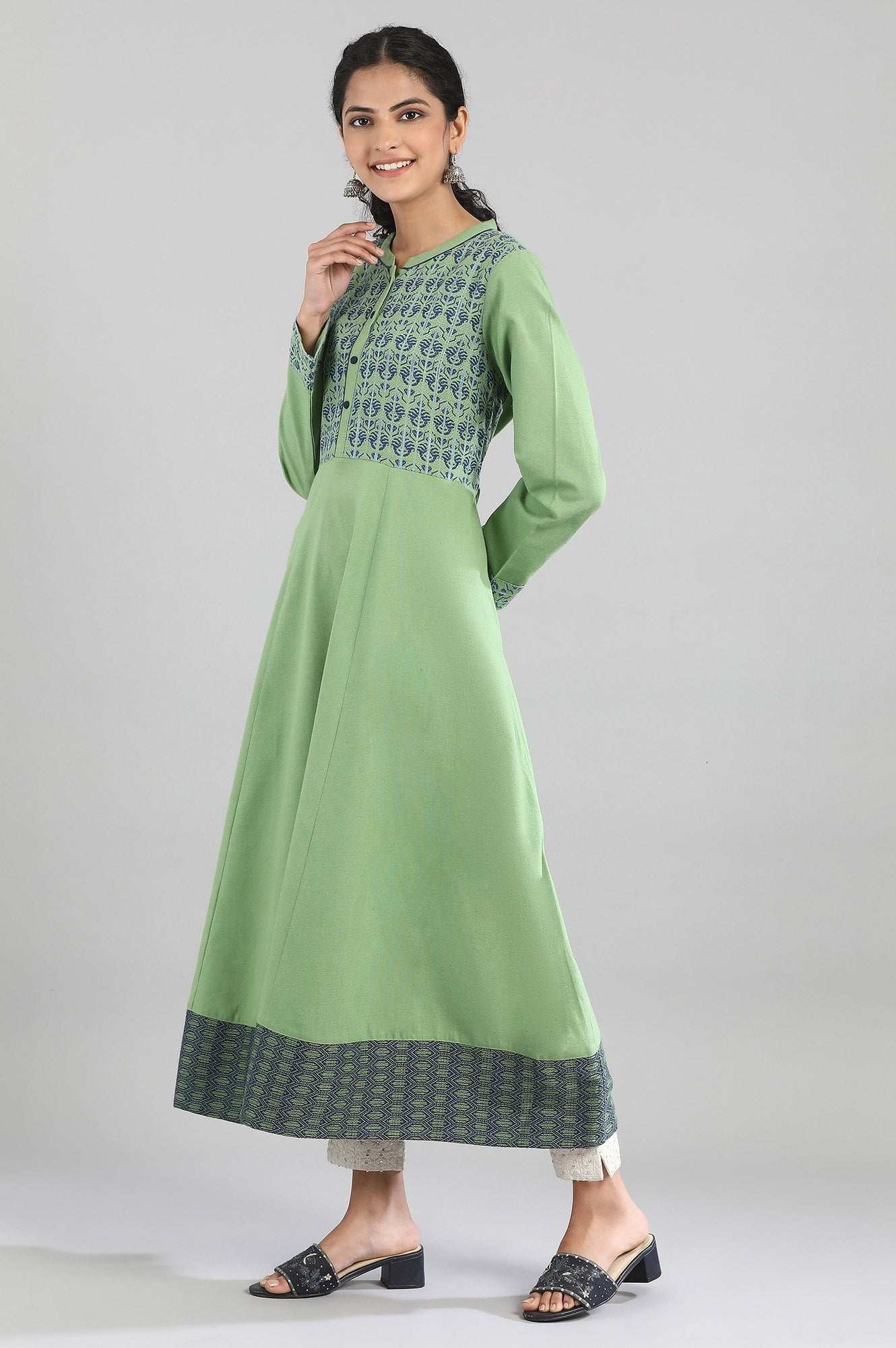 Green Mandarin Neck Winter kurta