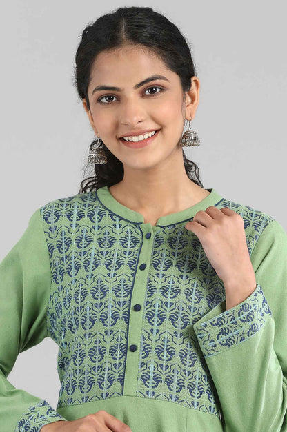 Green Mandarin Neck Winter kurta