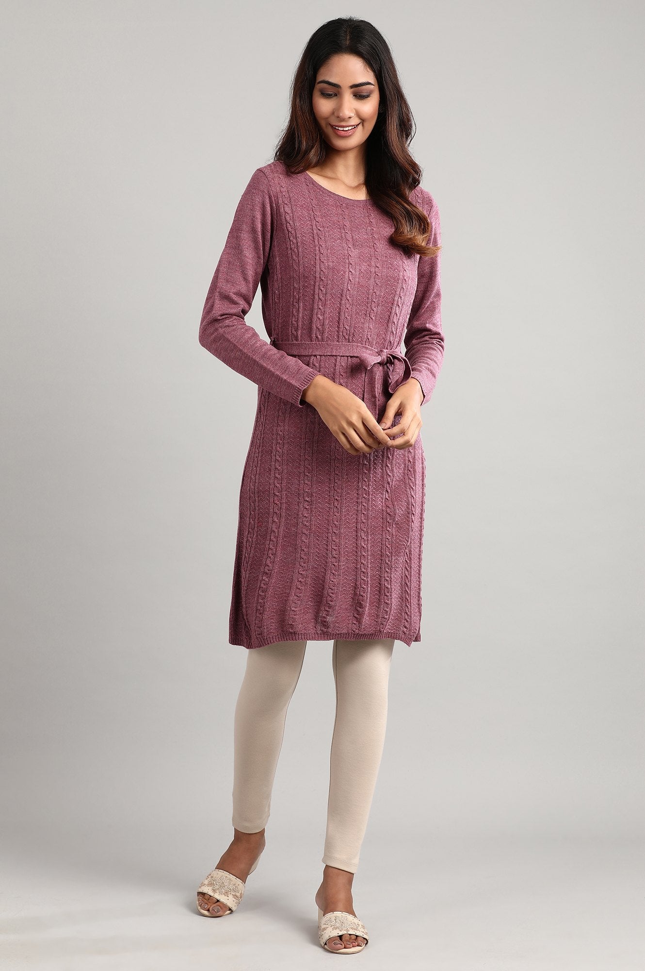 Blue Round Neck Winter Dress