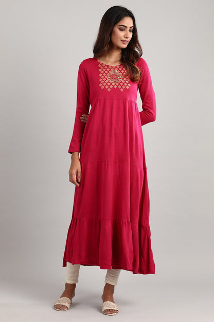 Pink Round Neck Winter Dress