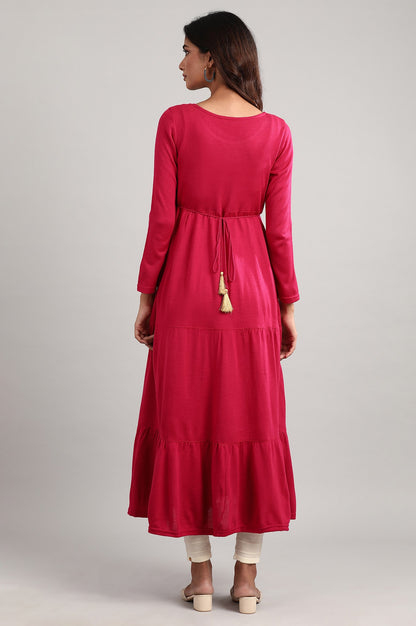 Pink Round Neck Winter Dress