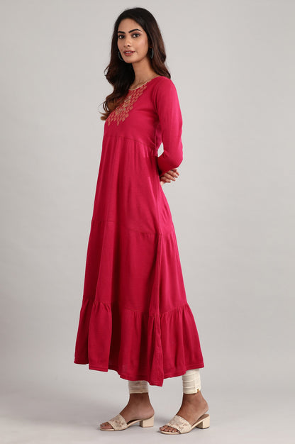 Pink Round Neck Winter Dress