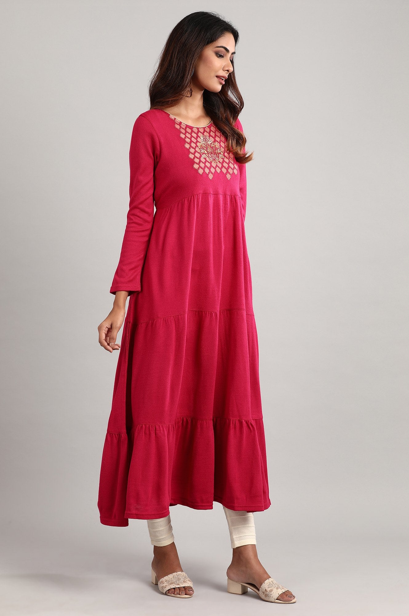 Pink Round Neck Winter Dress