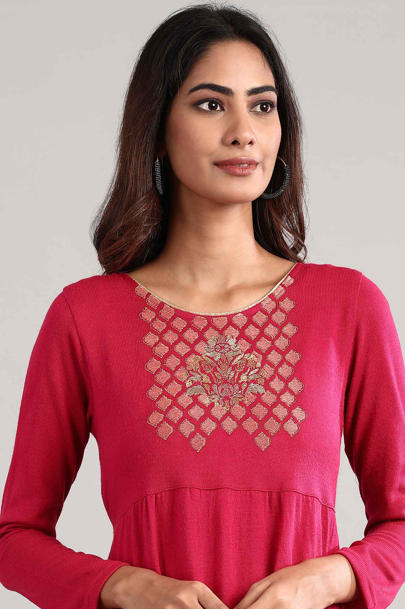 Pink Round Neck Winter Dress