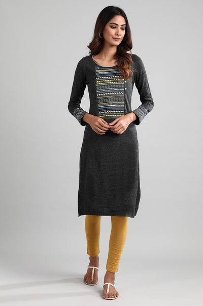 Grey Round Neck Winter kurta