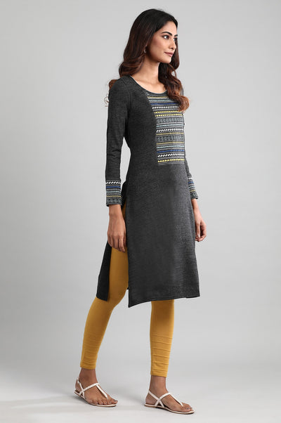 Grey Round Neck Winter kurta