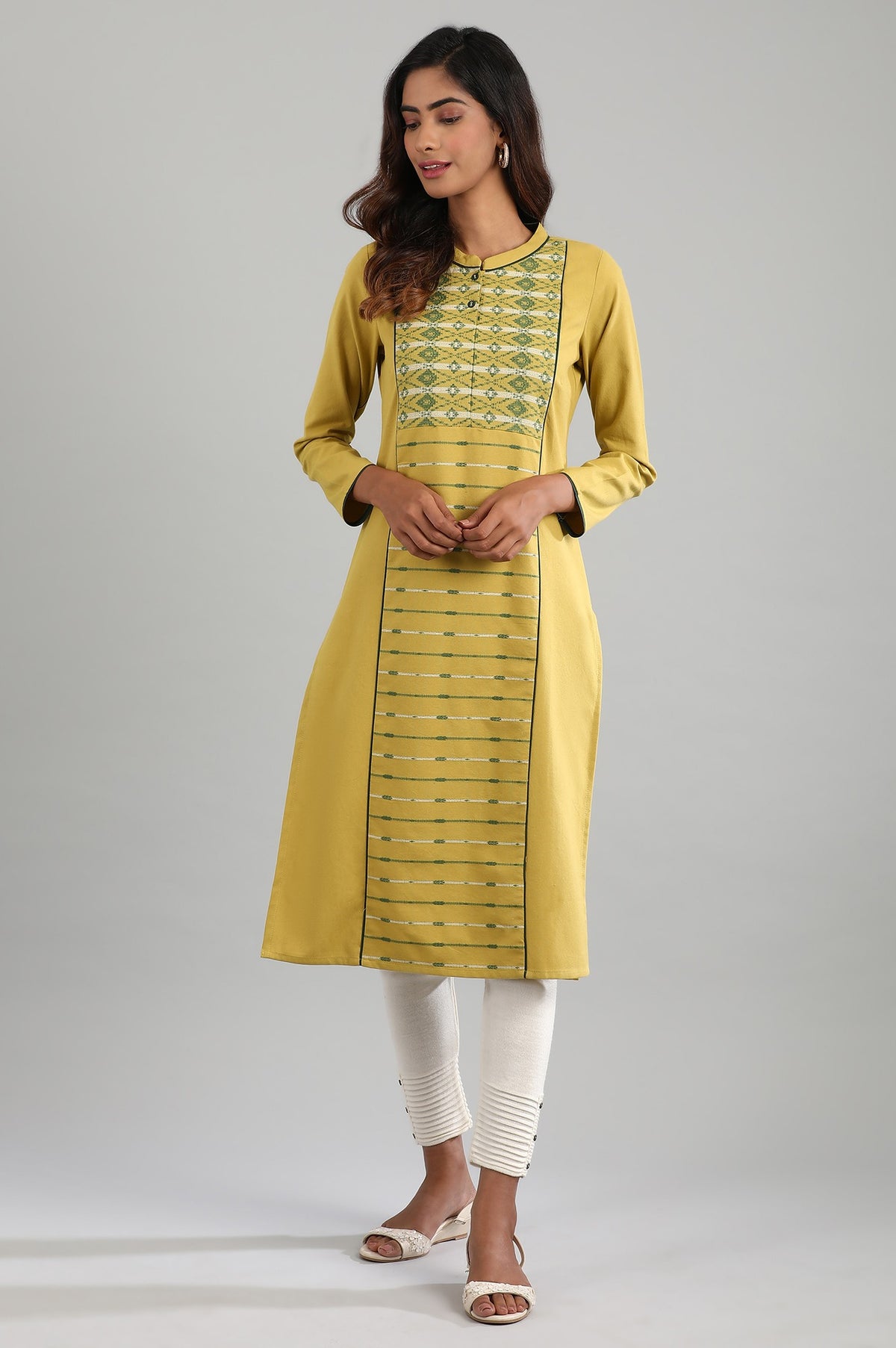 Yellow Mandarin Neck Winter kurta - XS