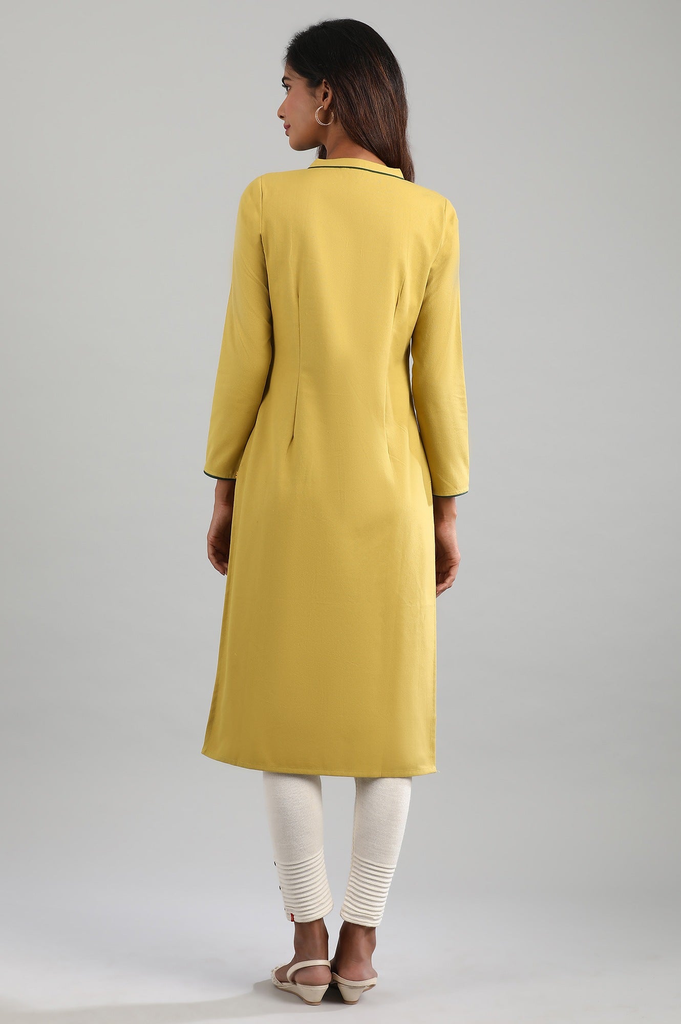 Yellow Mandarin Neck Winter kurta