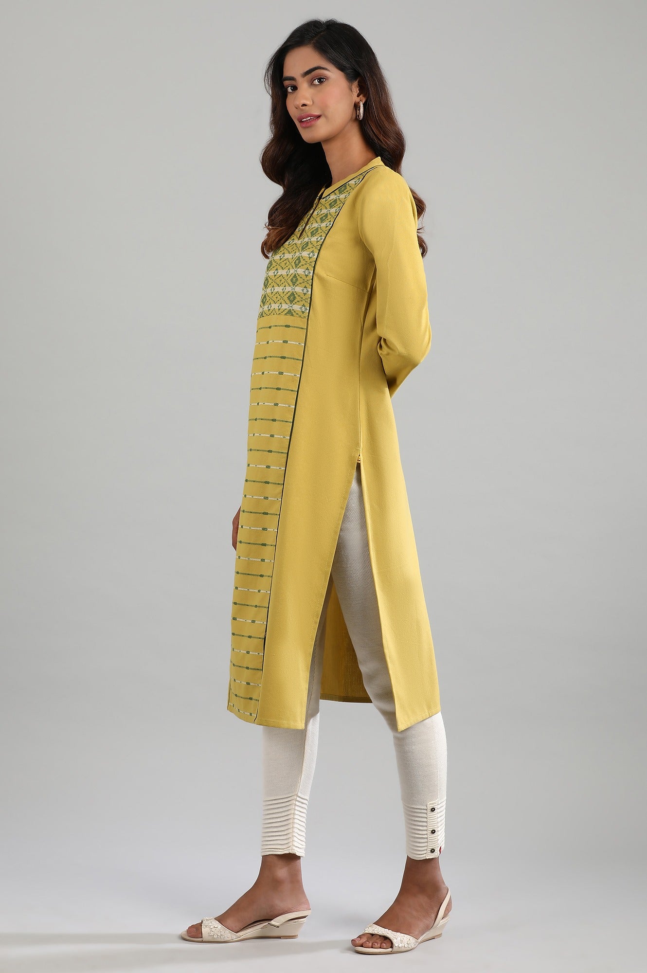 Yellow Mandarin Neck Winter kurta