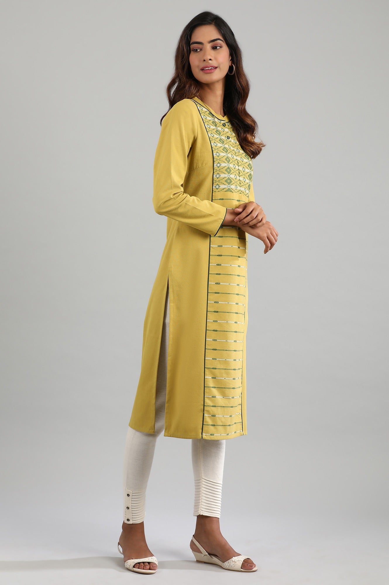 Yellow Mandarin Neck Winter kurta